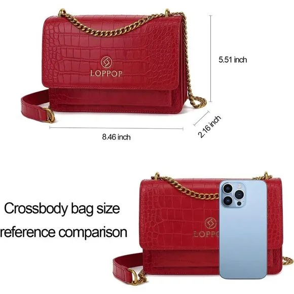 LL LOPPOP Small Classy Leather Crossbody Purse Top Handle Satchel Handbag Red - Picture 4 of 7